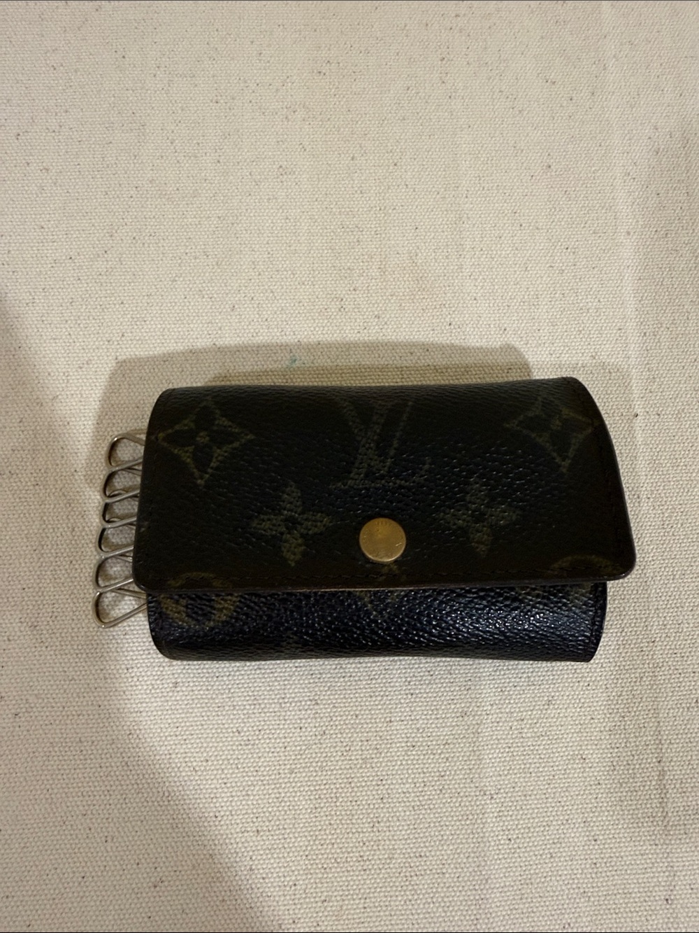 Unisex Vintage Louis Vuitton Dark Monogram Key Case with Gold Hardware Authentic